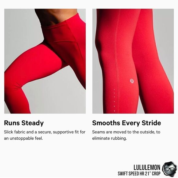 LULULEMON SWIFT SPEED HIGH-RISE 21” CROP DARK RED PETITE WOMEN’S SIZE 8 LEGGINGS - Picture 8 of 16